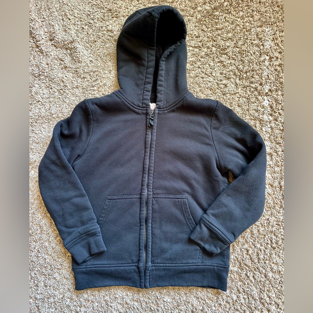 Boy’s Wonder Nation Zip Up Fleece Lined Hoodie Jacket; Black; Size Large (10/12)